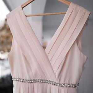 Floor length pink peach blush bridesmaid or prom dress with pearl detail NWT